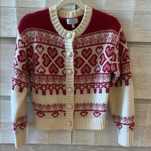 & Other Stories : Red and Cream Nordic Heart Button Cardigan